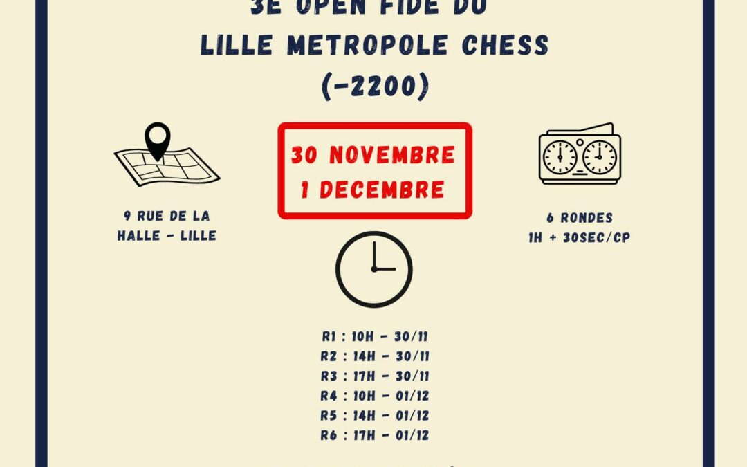 3e Open Fide ( – 2200 ) Lille Métropole Chess – 30 / 11 et 01 / 12